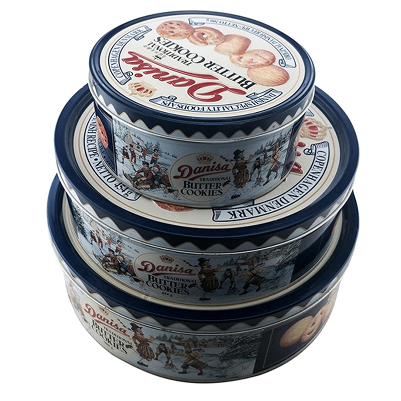 OEM promoționale de ambalare a produselor alimentare rotunde cookie biscuite staniu