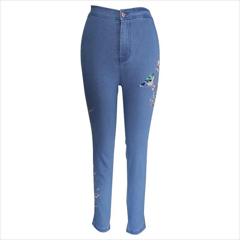 moda brodate albastru skinny blugi WS10123