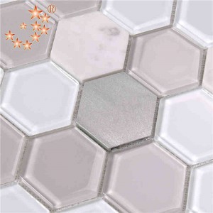 Ultimele design de bucatarie si decoratiuni interioare de baie jet de apa hexagon metalic de sticla mixt marmura pardoseala mozaic