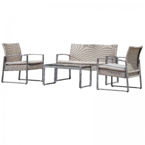 4 piese Set de conversații în aer liber Patio grădină piscină Peluză Rattan răchită canapea canapea Scaun amortizat și sticlă Set de mobilier de masă de cafea