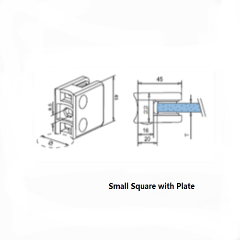 Tip pătrat din oțel inoxidabil cu placă de fixare din sticlă
