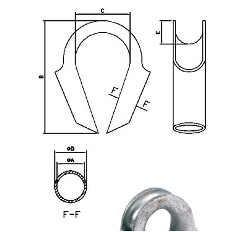 Thimble din țeavă din oțel galvanizat la cald pentru cordă de fibră