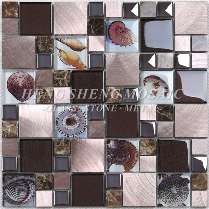 HYC12 Comerț cu ridicata Antichitate Crackle Ceramic Sticlă Mixtă Metal Metale Mozaic Placă pentru bucătărie Backsplash
