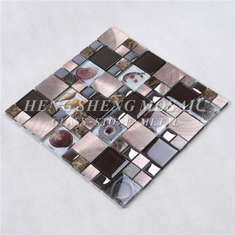 HYC12 Comerț cu ridicata Antichitate Crackle Ceramic Sticlă Mixtă Metal Metale Mozaic Placă pentru bucătărie Backsplash