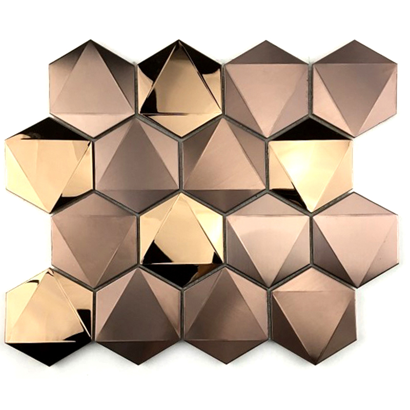 Trandafir 3D din aur roz Rose Hexagon 304/316 Mozaic pentru decorarea pereților