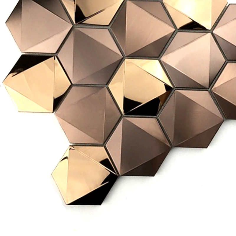 Trandafir 3D din aur roz Rose Hexagon 304/316 Mozaic pentru decorarea pereților