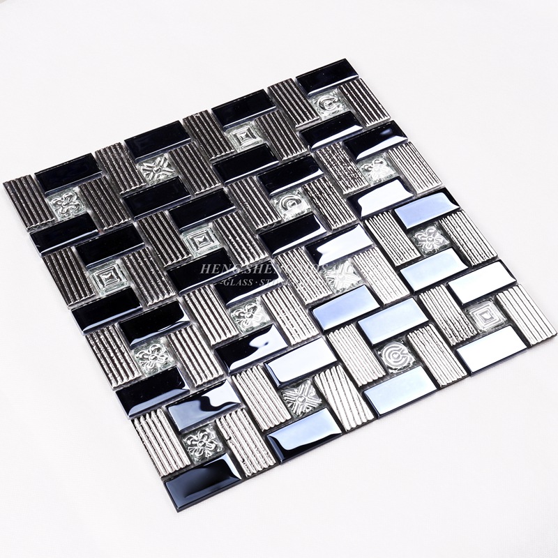 HDT01 12x12 Model Patrat Placaj Placaj Negru Lucios și Zvelt Iridiscent Perete Mozaic Placi decorative