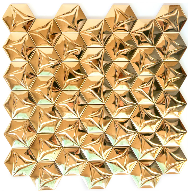 Mozaic hexagonal din oțel inoxidabil 3D pentru baie din gresie și faianță decorativă