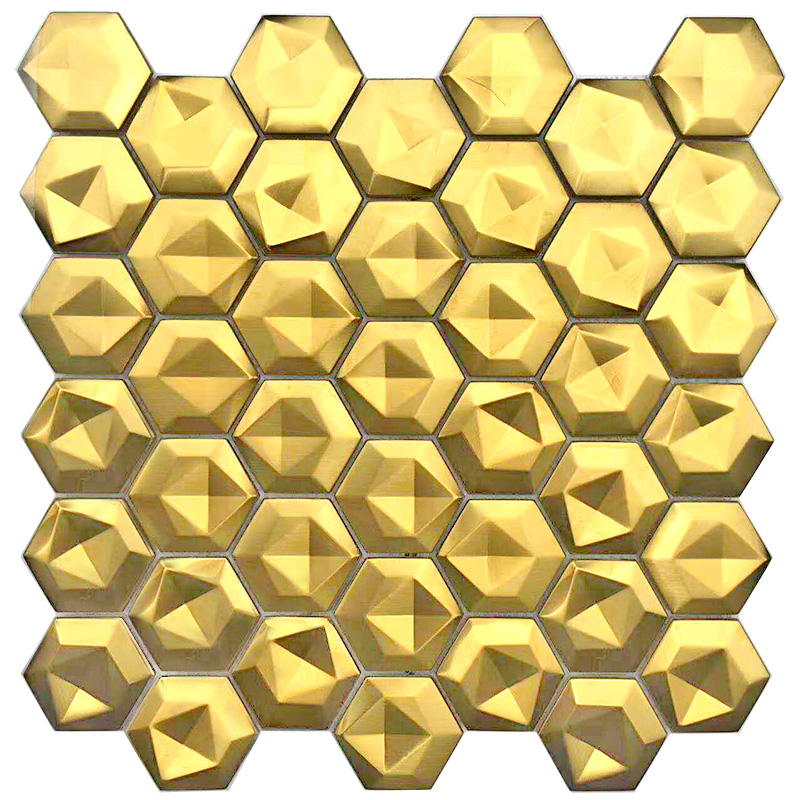 Mozaic hexagonal din oțel inoxidabil 3D pentru baie din gresie și faianță decorativă