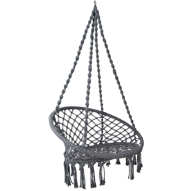 Macrame pentru scaun cu suspendare în interior și exterior, pentru copii sau adulți, 100% scaun cu hamac, portabil, din bumbac portabil, gri