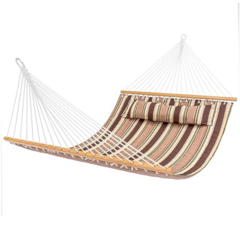 Hamac brazilian cu două straturi cu lemn - pat pentru două persoane pentru curte, pridvor, exterior și interior: țesătură de bumbac țesută moale pentru confortul suprem