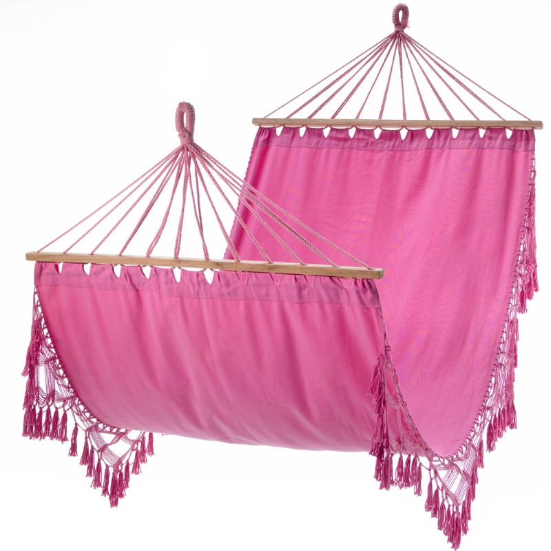 Hamac Macrame din țesătură de interior pentru uz exterior - 100% hamac portabil manual din bumbac cu bara din lemn