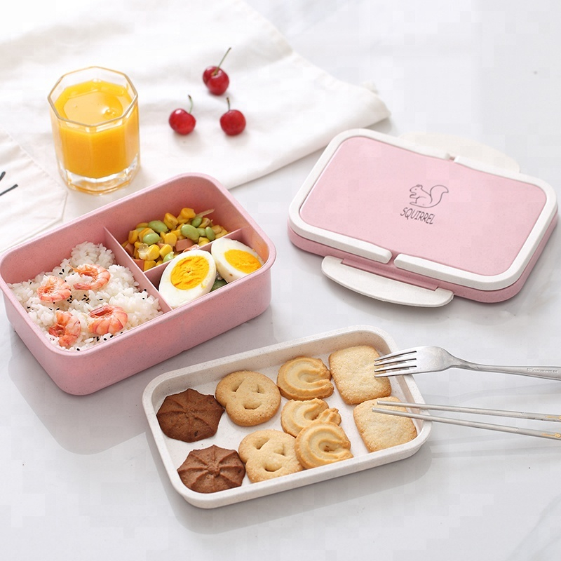 Portabil pachet de grâu BPA Gratuit, ecologic și 3 compartiment PP pentru copii Bento
