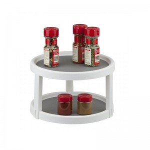 Dulap cu cameră antiderapant cu 2 niveluri Lazy Susan, placă rotativă, 12 inch, alb / gri