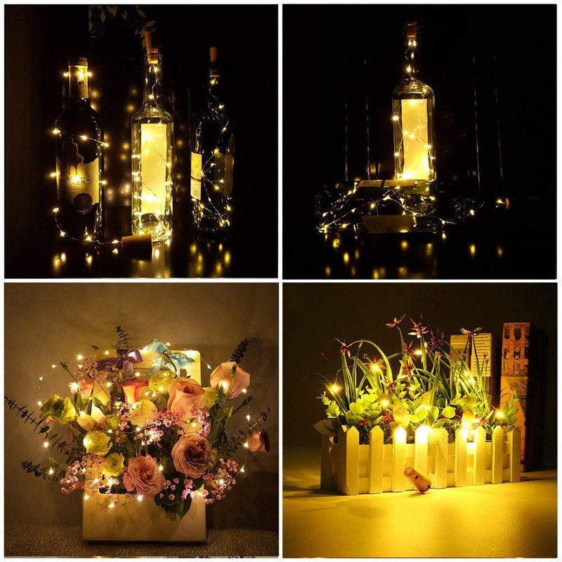 Lumini de plută de vânzare fierbinte pentru sticla de vin, lumini de sticlă de vin 6.5ft 20 LED-uri Lumini de șir de plută de vin pentru Târgul de sticlă Mason