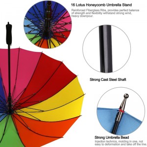 Cadru umbrelă promoție auto deschise 16 coaste Rainbow culoare umbrelă dreaptă personalizată