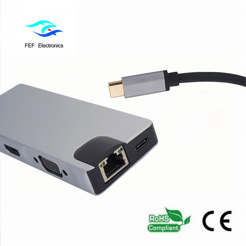 USB tip c / HDMI Femelă + VGA Femel + 2 * USB3.0 Femelă + SD + TF + PD Carcasă metalică
