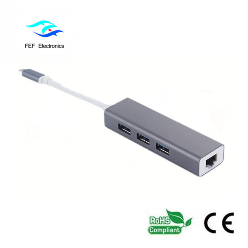USB 3.1 tip c la RG45 Gigabit Ethernet + 3 * USB2.0 femelă ABS carcasă Cod: FEF-USBIC-016