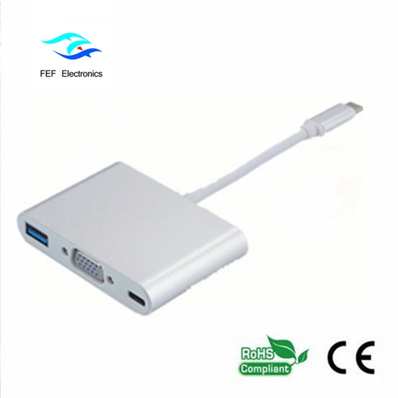 USB TYPE-C la USB3.0 femelă + VGA femelă + PD trei convertoare într-un singur carcasă ABS Cod: FEF - USBIC-007