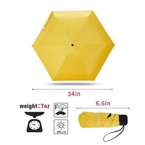 umbrelă de soare parasol ușor Mini Anti UV galben mic umbrelă