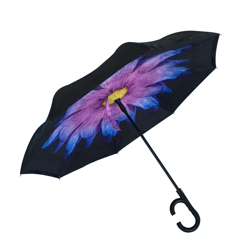 2019 Umbrelă automată automată deschisă Umbrelă dreaptă inversă cu imprimare de flori