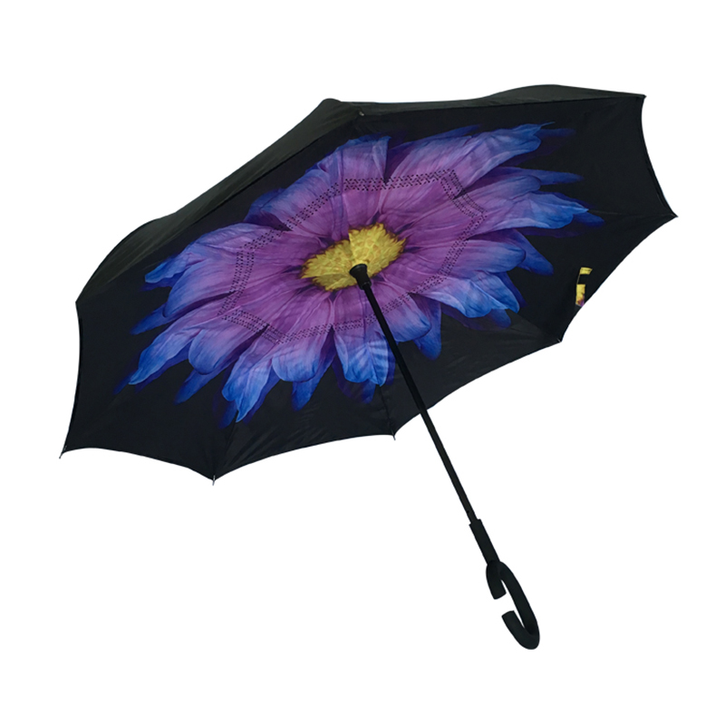 2019 Umbrelă automată automată deschisă Umbrelă dreaptă inversă cu imprimare de flori