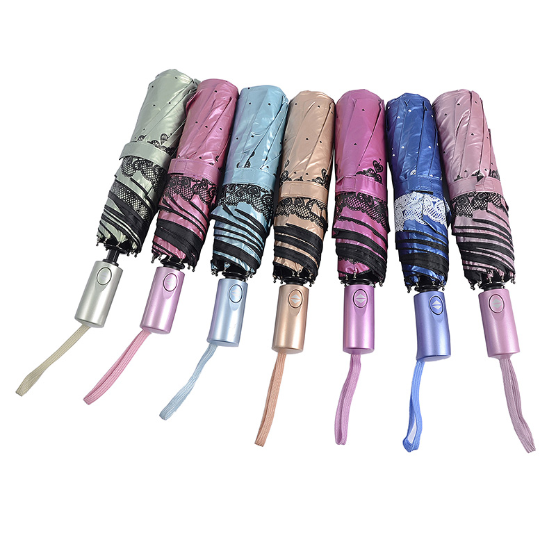 Umbrelă din material de acoperire UV cu culoare verde, cu umbrelă completă cu funcție automată de 3 ori