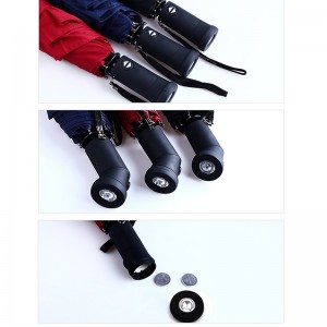 2019 Umbrela puternică ploaie rezistentă la apă cu ridicare de 3 ori, cu lanternă led