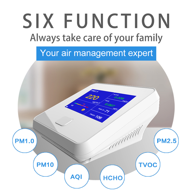 Detector de calitate Dienmern DM103 pentru PM2.5 + HCHO + TVOC + AQI + PM1.0 + PM10