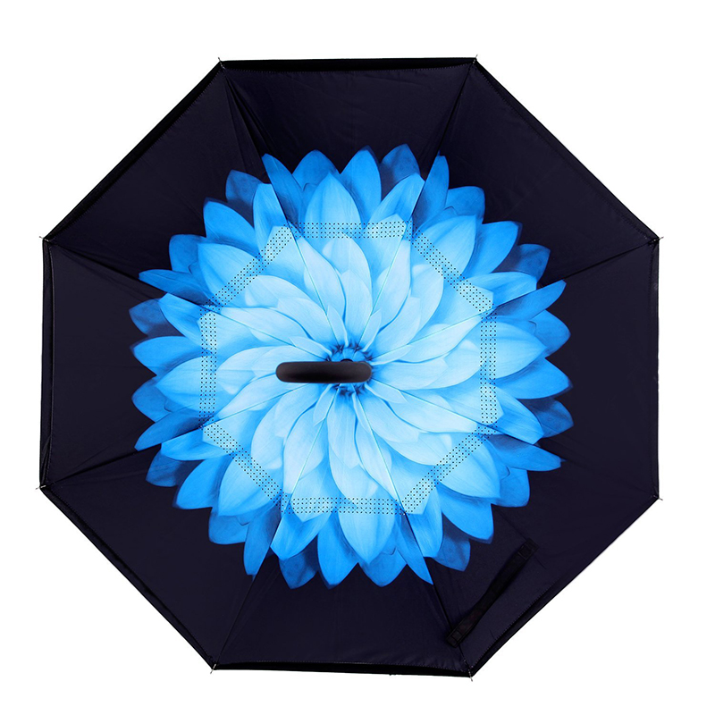 Cadru din fibră de sticlă rezistentă la vânt Print umbrela populară de ploaie floare personalizată invers