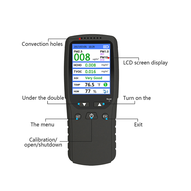 Dienmern nou Detector de calitate caldă a aerului PM2.5 Tester monitorizator Reîncărcabil DM-106A Decetor de aer negru