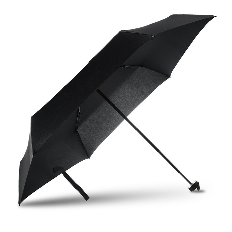Stofă pongee neagră cadru metalic mâner din plastic manual deschis 5 ori mini umbrelă de buzunar