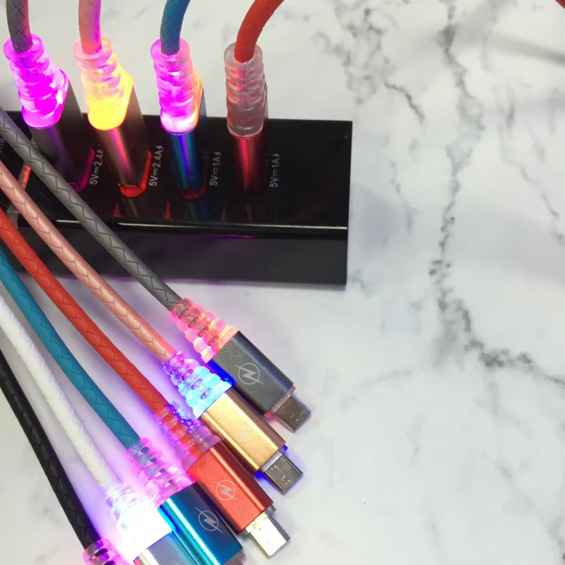 cu LED Încărcare rapidă Cablu USB rotund pentru micro USB, tip C, încărcare de fulgere iPhone și sincronizare