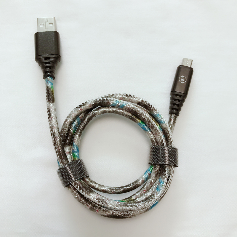Strălucire din piele PU, încărcarea rapidă a carcasei de aluminiu rotundă din aluminiu pentru micro USB, tip C, încărcarea fulgerului pentru iPhone și sincronizarea