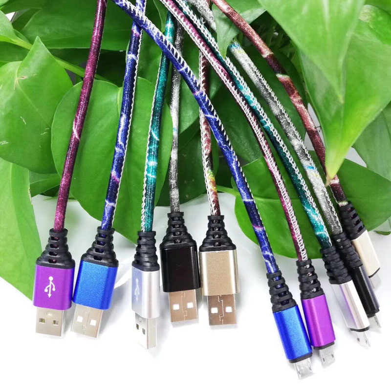 Strălucire din piele PU, încărcarea rapidă a carcasei de aluminiu rotundă din aluminiu pentru micro USB, tip C, încărcarea fulgerului pentru iPhone și sincronizarea