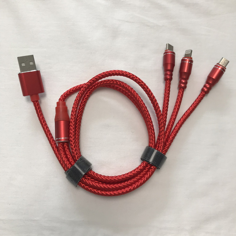 3 IN 1 Cablu împletit Încărcare carcasă rotundă din aluminiu USB 2.0 Micro până la fulger Cablu de date micro USB tip C