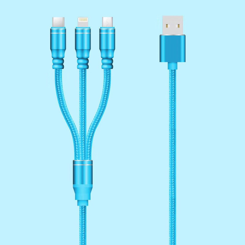3 IN 1 Cablu împletit Încărcare carcasă rotundă din aluminiu USB 2.0 Micro până la fulger Cablu de date micro USB tip C