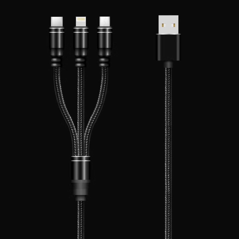 3 IN 1 Cablu împletit Încărcare carcasă rotundă din aluminiu USB 2.0 Micro până la fulger Cablu de date micro USB tip C