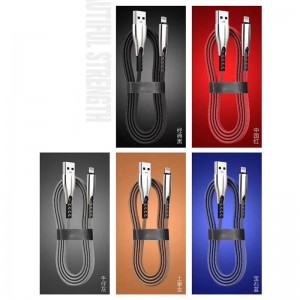 2 metri 1.8A împletitură încărcătură rapidă din aliaj de zinc cu carcasă plată fără încordare Flex flexibil pentru îndoirea cablului de date USB pentru micro USB, tip C, încărcarea fulgerului și sincronizarea iPhone