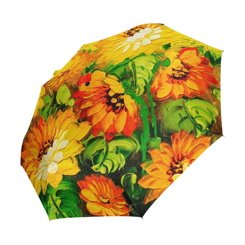 Costuri din fibră de sticlă cu două secțiuni, rezistente la vânt, arbore metalic, se deschid și se închid prin imprimare personalizată 3 umbrele