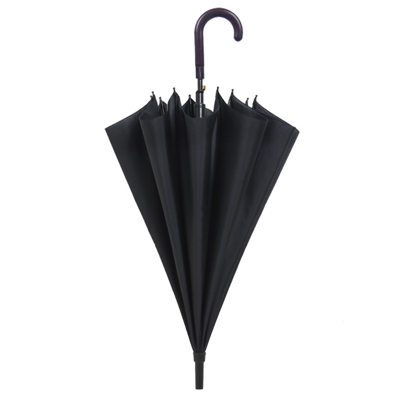 Clasică cea mai bună vânzare țesătură pongee neagră cadru metalic curbă din plastic mâner umbrelă dreaptă