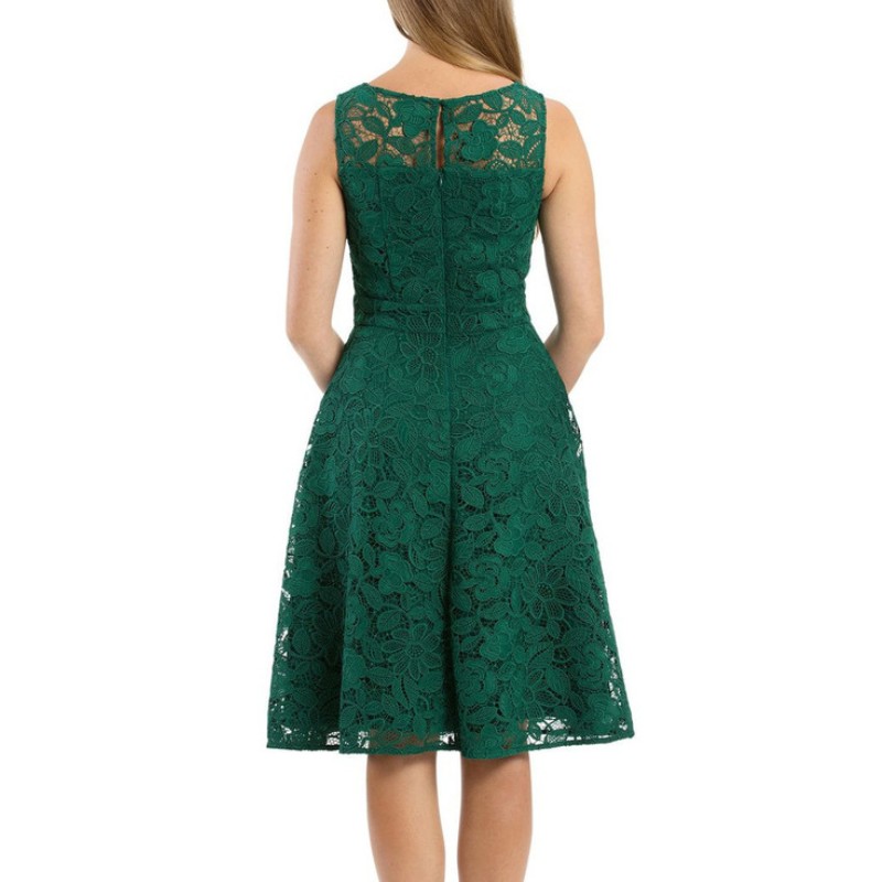 Rochie din dantelă midi verde fără mâneci dama