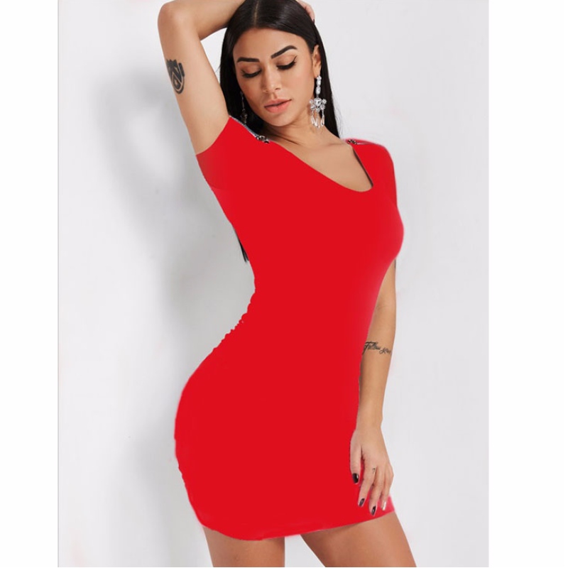 Rochie sexy cu mâneci scurte, cu fermoar, cu rochie cu fermoar, cu îmbrăcăminte rochie pentru body mini, bodycon rochie N19007
