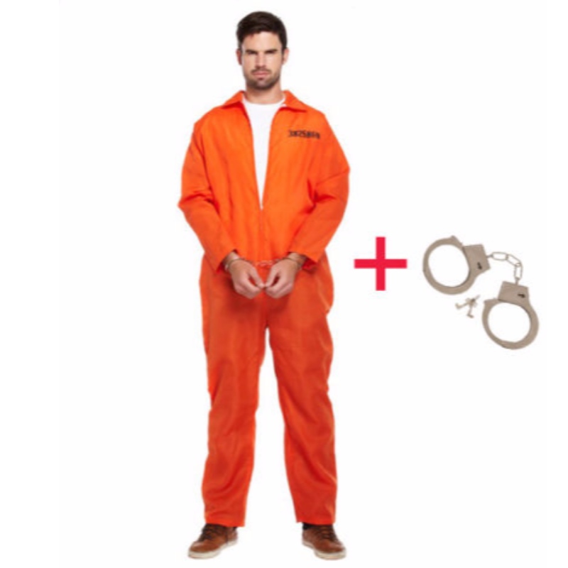 MENS PRISONER ORANGE GENERAL JUMPSUIT CONVICT STAG DO PARTY FANCY COSTUM DE VÂNZARE