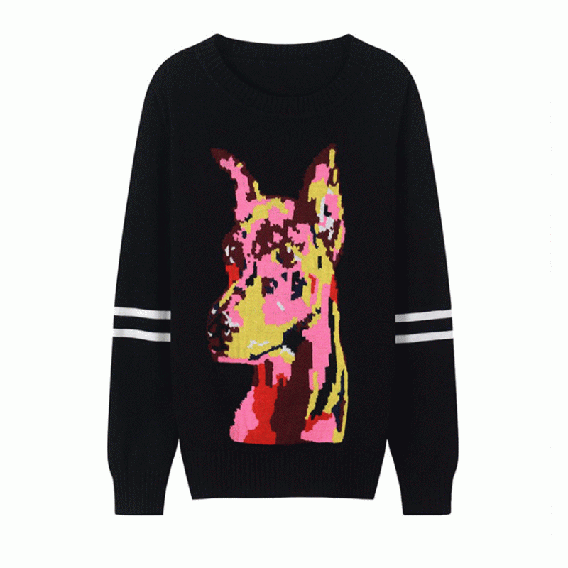 Ultima toamnă de iarnă cu mânecă lungă Wolf Jacquard pentru femei Top Pulover pulovere
