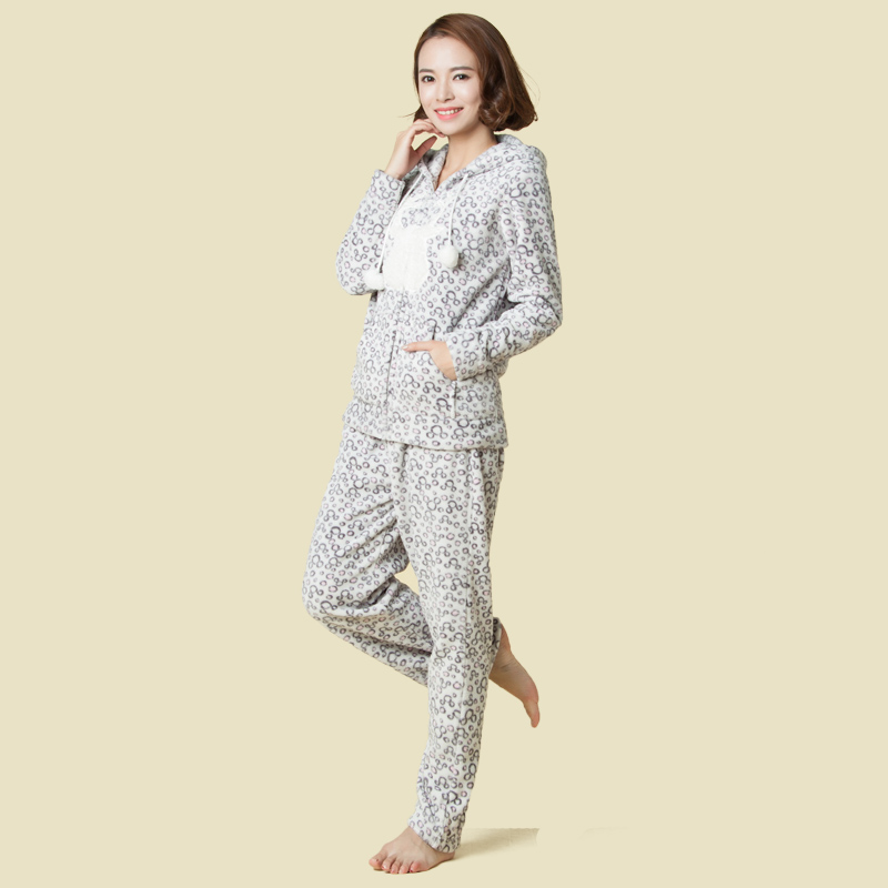 Set de pijamale pentru adulți imprimați din coral fleece pentru femei