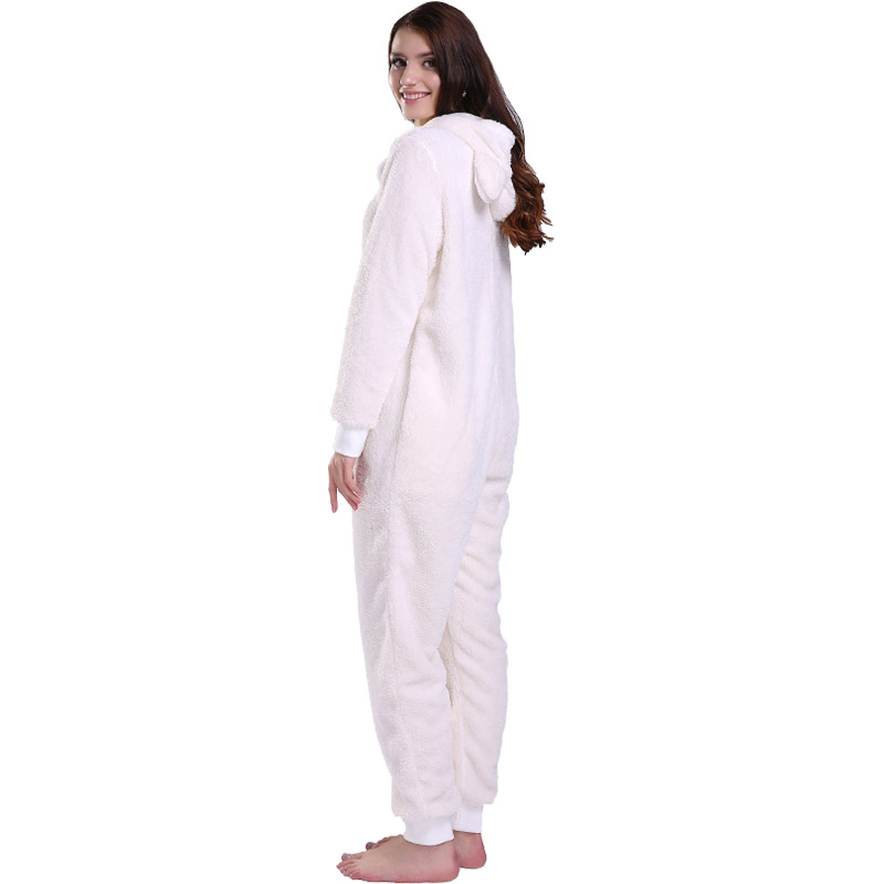 Femei Crema Onesie Pijama cu guler cu urechi de animale