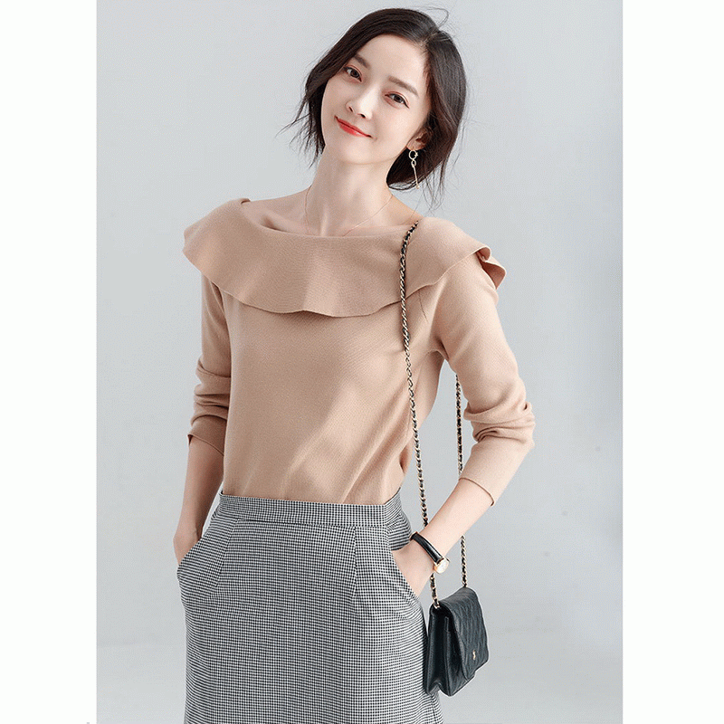 Pulover tricotat 100% din bumbac cu guler din tricot