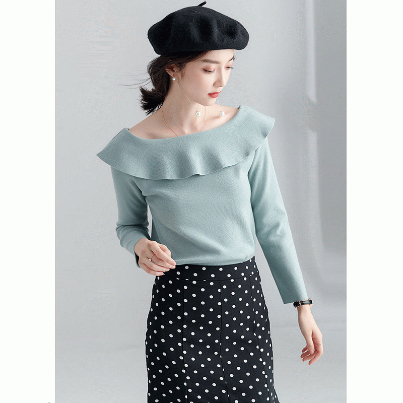 Pulover tricotat 100% din bumbac cu guler din tricot