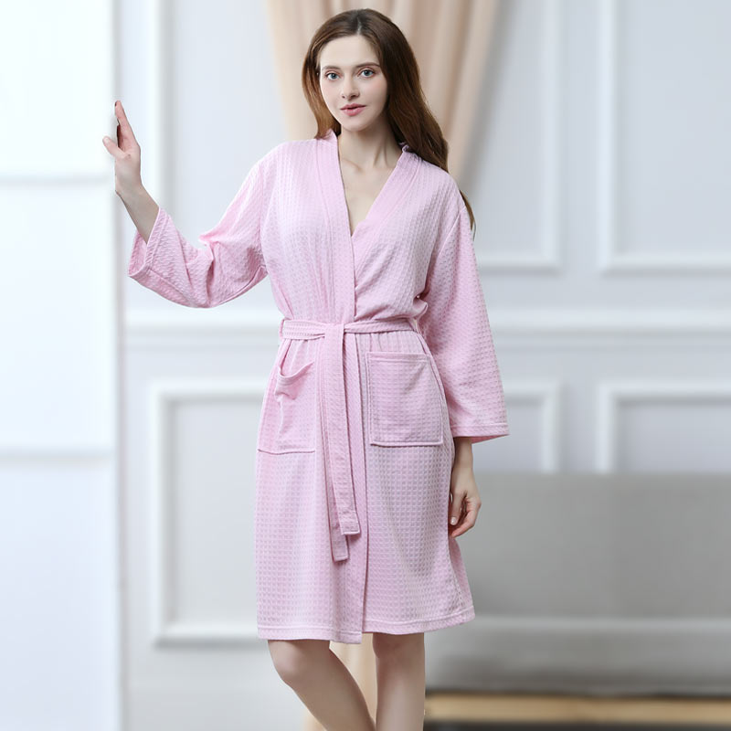 Femei Waffle Fleece Robe Culoare solidă Lungimea genunchiului Kimono pijamale